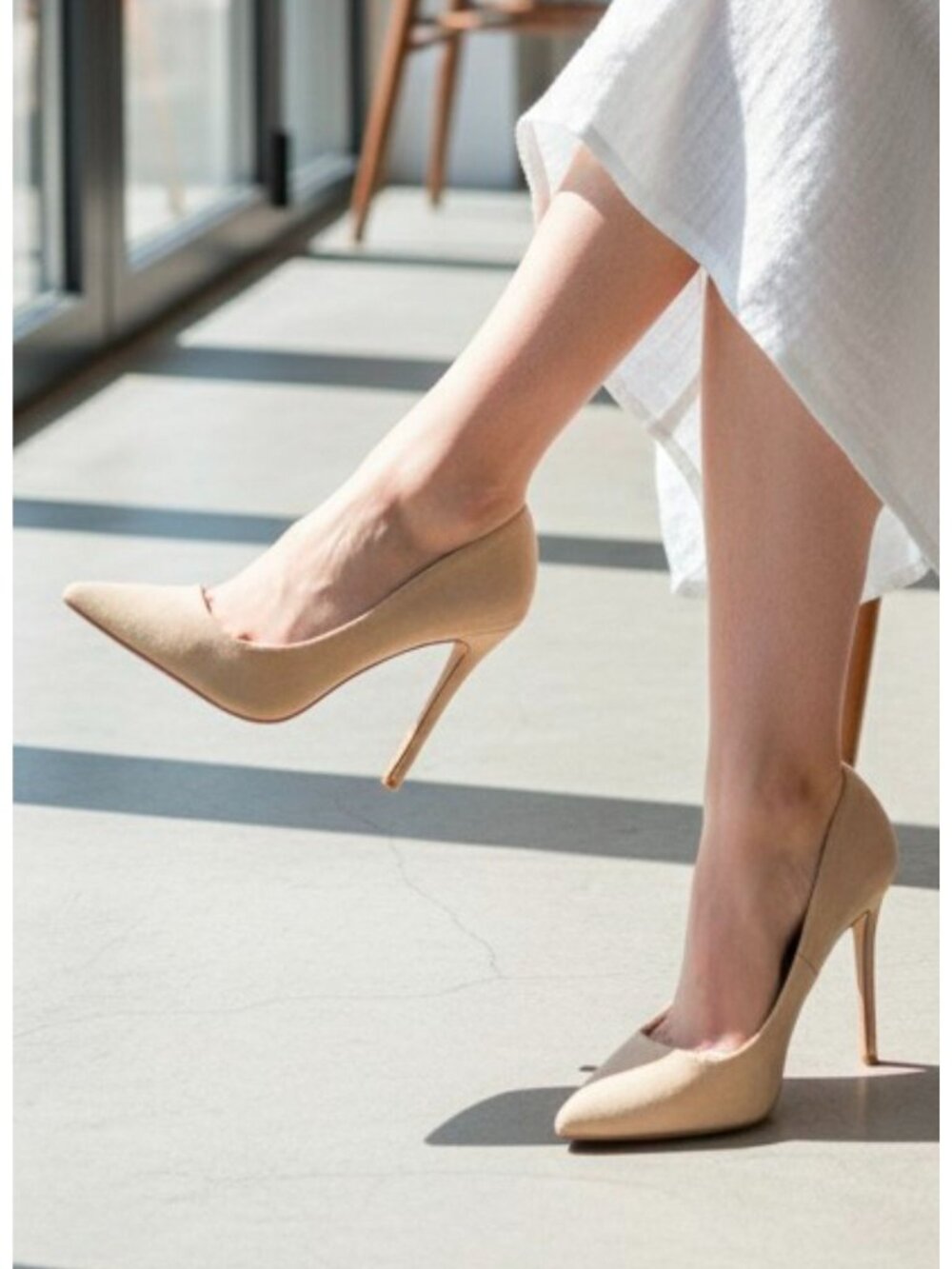 Nude Faux Suede Pointed Toe Stiletto High Heels Womens Elegant Formal Pumps - Picture 2 of 13